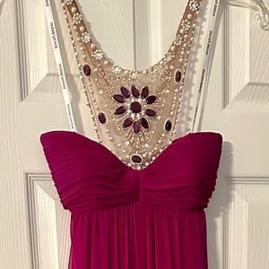 Formal Magenta Gown w Beaded High Neck